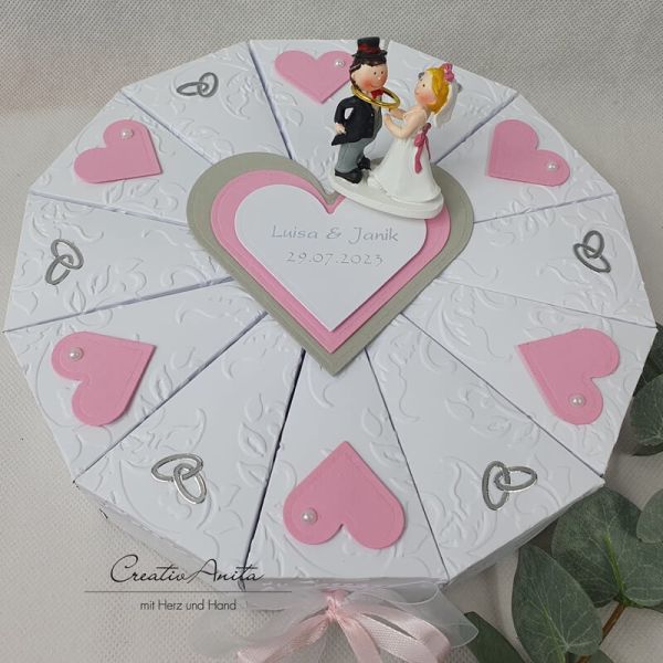 Schachteltorte mit Eheringen - Geldgeschenk - Hochzeitsgeschenk - ROSA