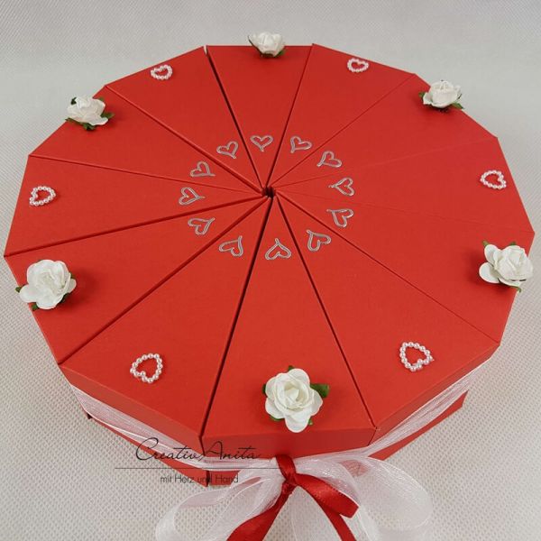 Schachteltorte mit Perlendekor - 2-stöckig - Geldgeschenkverpackung ROT-WEISS Schachteltorte mit Perlendekor - 2-stöckig - Geldgeschenkverpackung ROT-WEISS