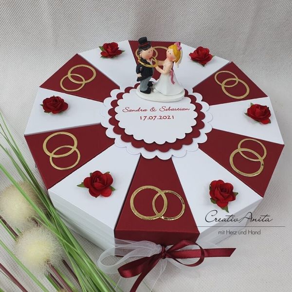Schachteltorte mit Eheringen - Geldgeschenk - Hochzeitsgeschenk - BORDEAUX