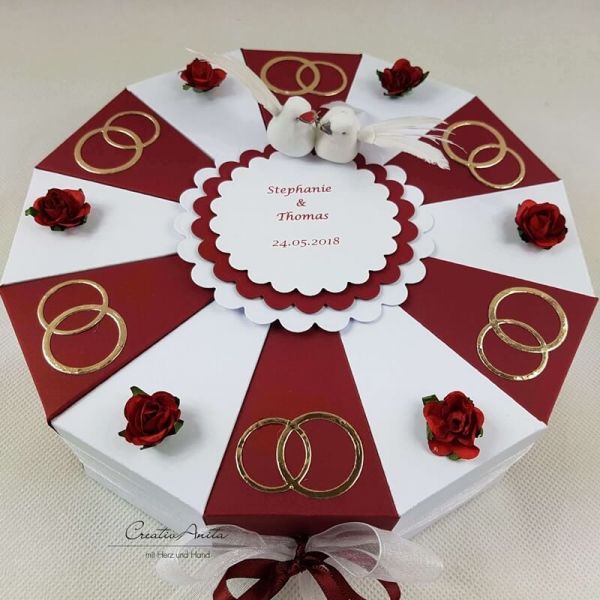 Schachteltorte mit Eheringen - Geldgeschenk - Hochzeitsgeschenk - BORDEAUX