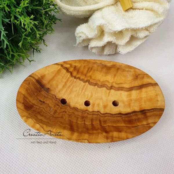 Seifenschale OLIVENHOLZ - oval mit Löcher - handgefertigt