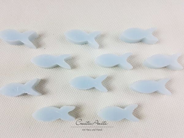 25 St. Schafmilchseifen - Seifenfische - Fische -Vergißmeinnicht- Hellblau - Gastgeschenk