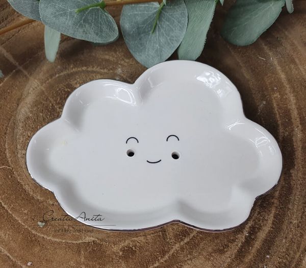 Seifenschale Wolke mit silbernem Rand, selbststehend, in Geschenkbox