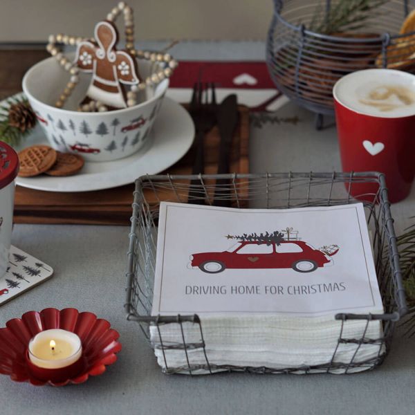 Krasilnikoff - Papierserviette "Driving Home" Red Car - Rotes Auto