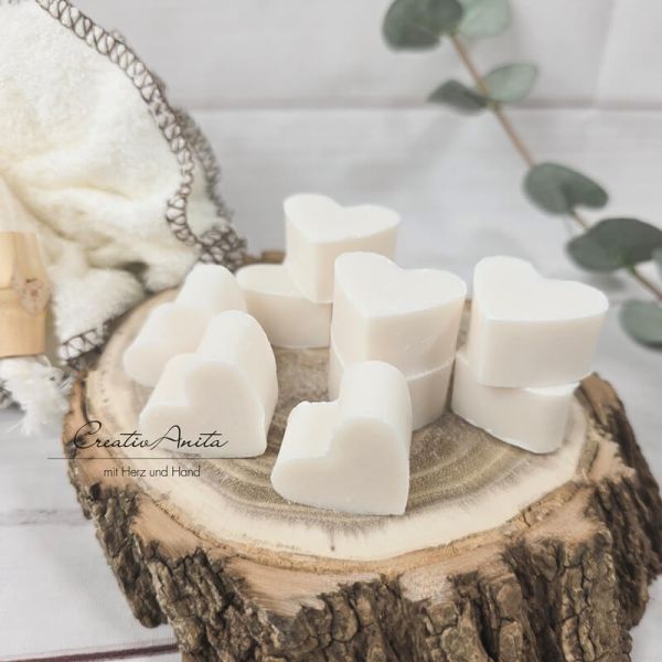 10 Stück Schafmilchseifen-Seifenherzen Mini Schneerose - Herzseifen Gastgeschenk