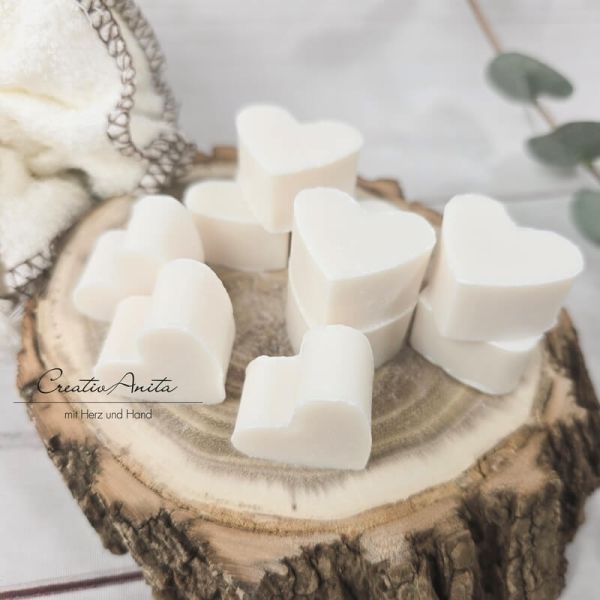 10 Stück Schafmilchseifen-Seifenherzen Mini Schneerose - Herzseifen Gastgeschenk