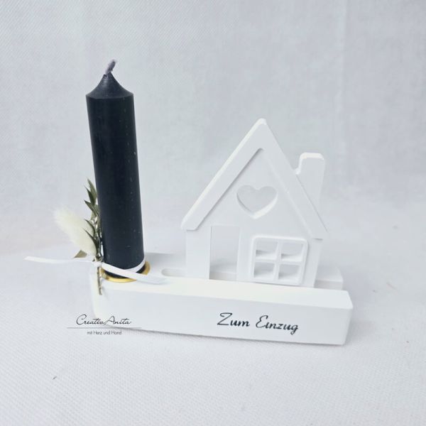 Kerzenhalter mit Einschieber -Haus- Umzug, Einzug