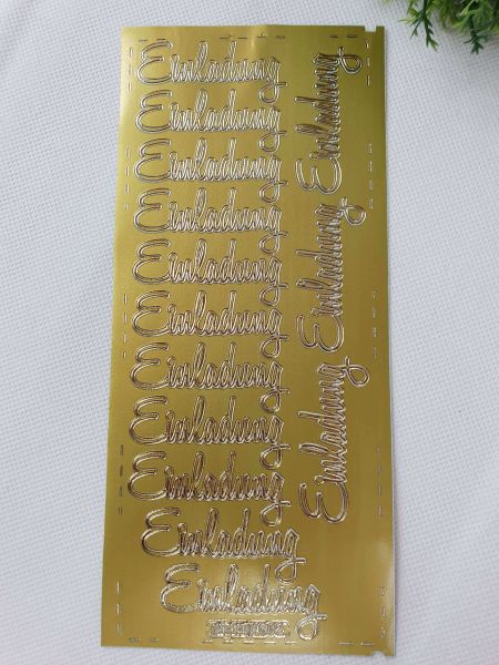 Sticker Ziersticker Schriftsticker EINLADUNG GOLD XL Schreibschrift