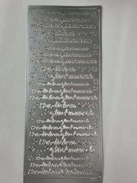Sticker -HERZLICHEN GLÜCKWUNSCH- Schreibschrift silber