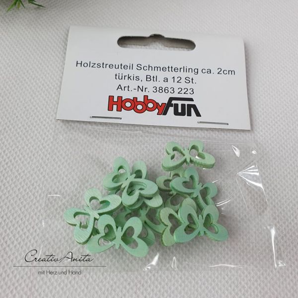 Holz-Schmetterlinge mint-tuerkis - 12 Stück Holz-Schmetterlinge mint-tuerkis - 12 Stück