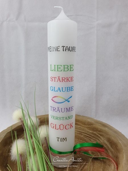 Taufkerze -Liebe Stärke Glaube- -personalisiert-