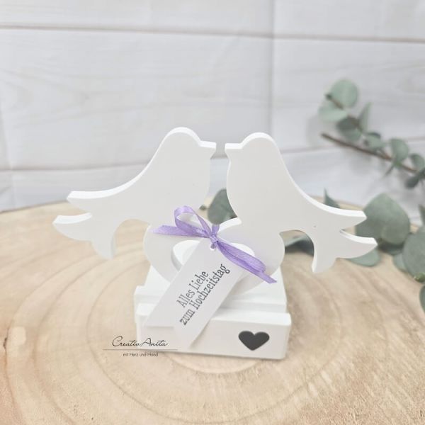 Teelichthalter mit Einschieber -Vogelpärchen- zum Hochzeitstag