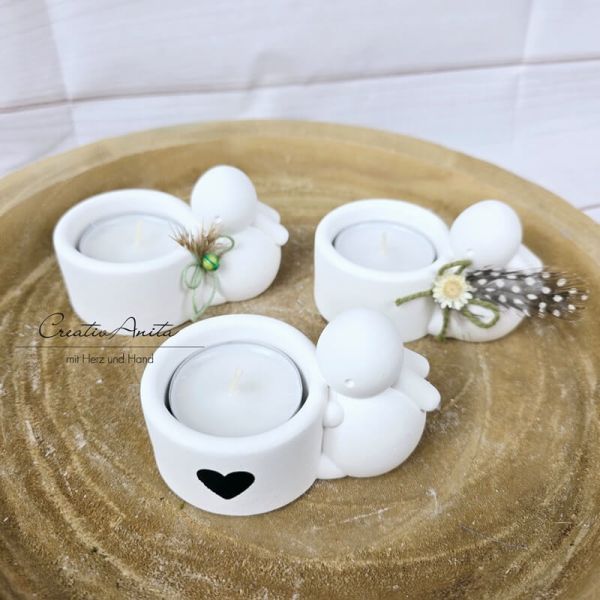 Ostergeschenk Teelichthalter -Osterhase- dekoriert mit Blümchen