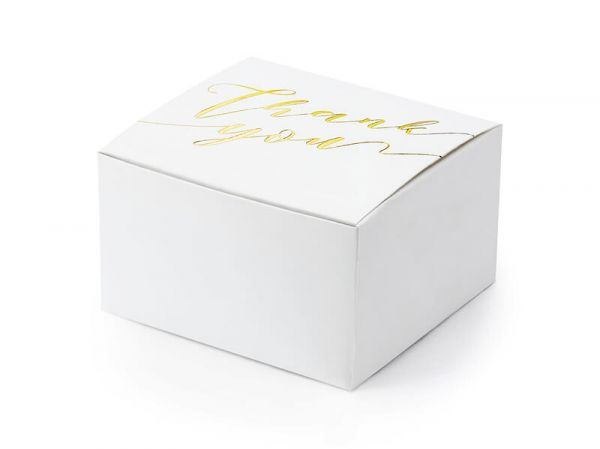 Gastgeschenkbox - Verpackung Thank You in Weiß-Gold