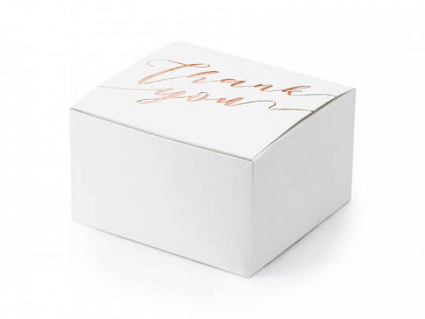 Gastgeschenkbox - Verpackung Thank You in Weiß-Rosegold