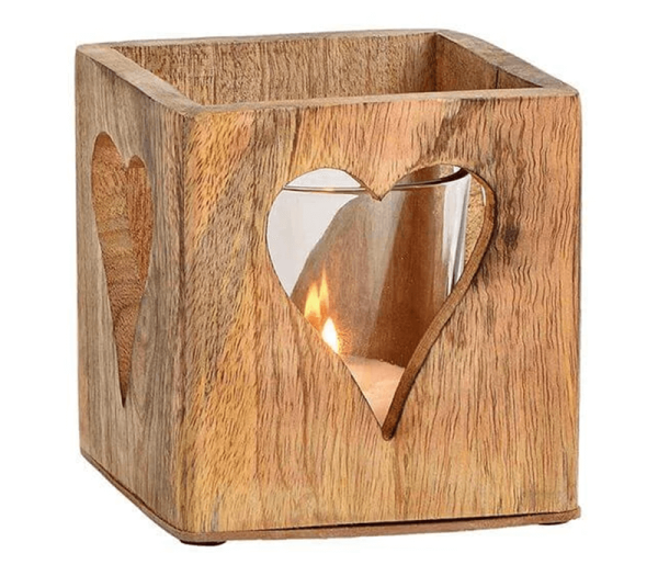 Windlicht Herz aus Mangoholz
