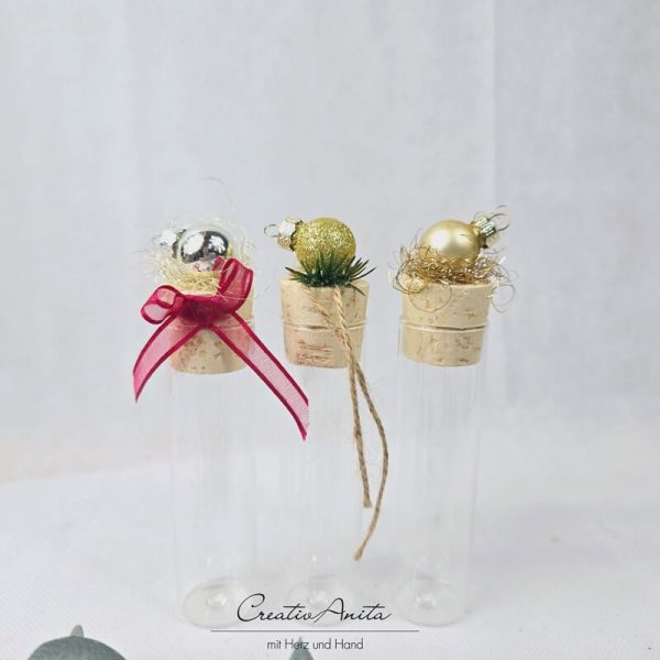 Wunscherfüller aus Reagenzglas - 3 Stück - weihnachtlich dekoriert