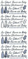 Sticker Motivsticker Schriftsticker -Zur Geburt- Fläschchen, Herzen, Baby usw.