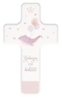 Kinderholzkreuz zur Taufe rosa - Geborgen und behütet