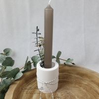Kerzenhalter 2in1 - Stabkerzen- und Teelichthalter mit Kerze - weiß-braun