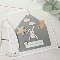 Glückwunschkarte Taufe oder Geburt -Hase und Bär- rosa