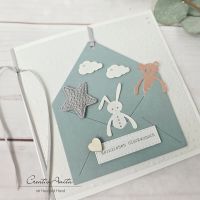 Glückwunschkarte Taufe oder Geburt -Hase und Bär- grau-blau