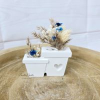 Blumentopf mit Trockenblumenarrangement -Blau-