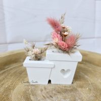 Blumentopf mit Trockenblumenarrangement -Rosa-