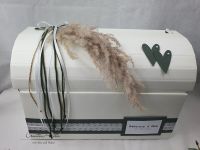 Briefbox Truhe Dunkelgrün-Gold mit Pampasgras - Hochzeit Kartenbox