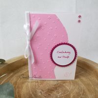Einladungskarte -Stars- zur Taufe in Rosa-Weiß