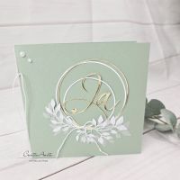 Einladungskarte Goldenes JA - eukalypthusfarben