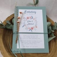 Einladungskarte im Bohostil mit Blumenkranz und Trockenblumen - groß