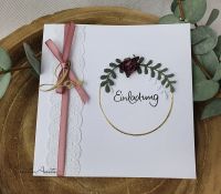 Einladungskarte GoldenCircle mit Spitzenband - gold-altrosa