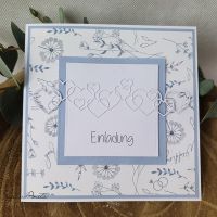 Einladungskarte Blütenhochzeit - Taubenblau