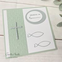 Einladungskarte zur Kommunion in Eukalypthus-Silber - Christlich