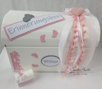 Erinnerungsbox - Geschenktruhe zur Geburt mit süßen Babyaccessoires in ROSA, inkl. Milchzahntruhe