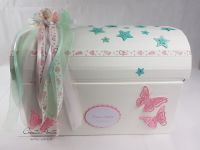 Erinnerungsbox - Geschenktruhe zur Geburt mit Sternen - ROSA-MINT