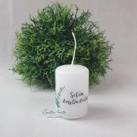 Kerze -Schön, dass Du da bist- als Gastgeschenk mit Eukalypthus