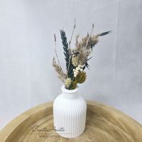 Geriffelte Vase inkl. Trockenblumen bauchig -Olive-