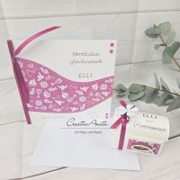 Geschenkverpackung & Glückwunschkarte -Truhe- Kommunion, Konfirmation - Farbe wahlweise