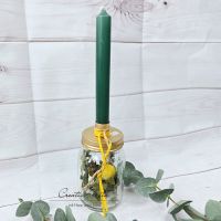 Kerzenständer - Glasflasche befüllt mit Trockenblumen Gold-Grün-Gelb