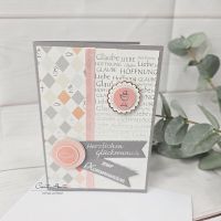 Glückwunschkarte Apricot-Silber-Grau zur Kommunion