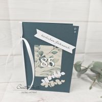 Glückwunschkarte 85. Geburtstag - Eukalypthus in Grün-Weiß