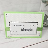 Glückwunschkarte Grün-Weiß mit Fische zur Kommunion