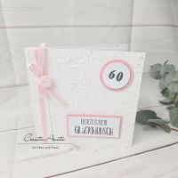 Glückwunschkarte zum 60. Geburtstag weiß-rosa