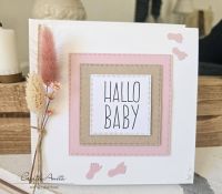 Glückwunschkarte -Hallo Baby- mit Trockenblumen Altrosa