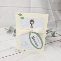 Glückwunschkarte zur Kommunion in creme-grün mit Fische