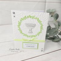Glückwunschkarte zur Kommunion in Maigrün-Silber mit Kelch