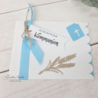 Glückwunschkarte zur Kommunion mit Ähre in Natur-Hellblau