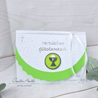 Glückwunschkarte Grün-Weiß mit Kelch zur Kommunion